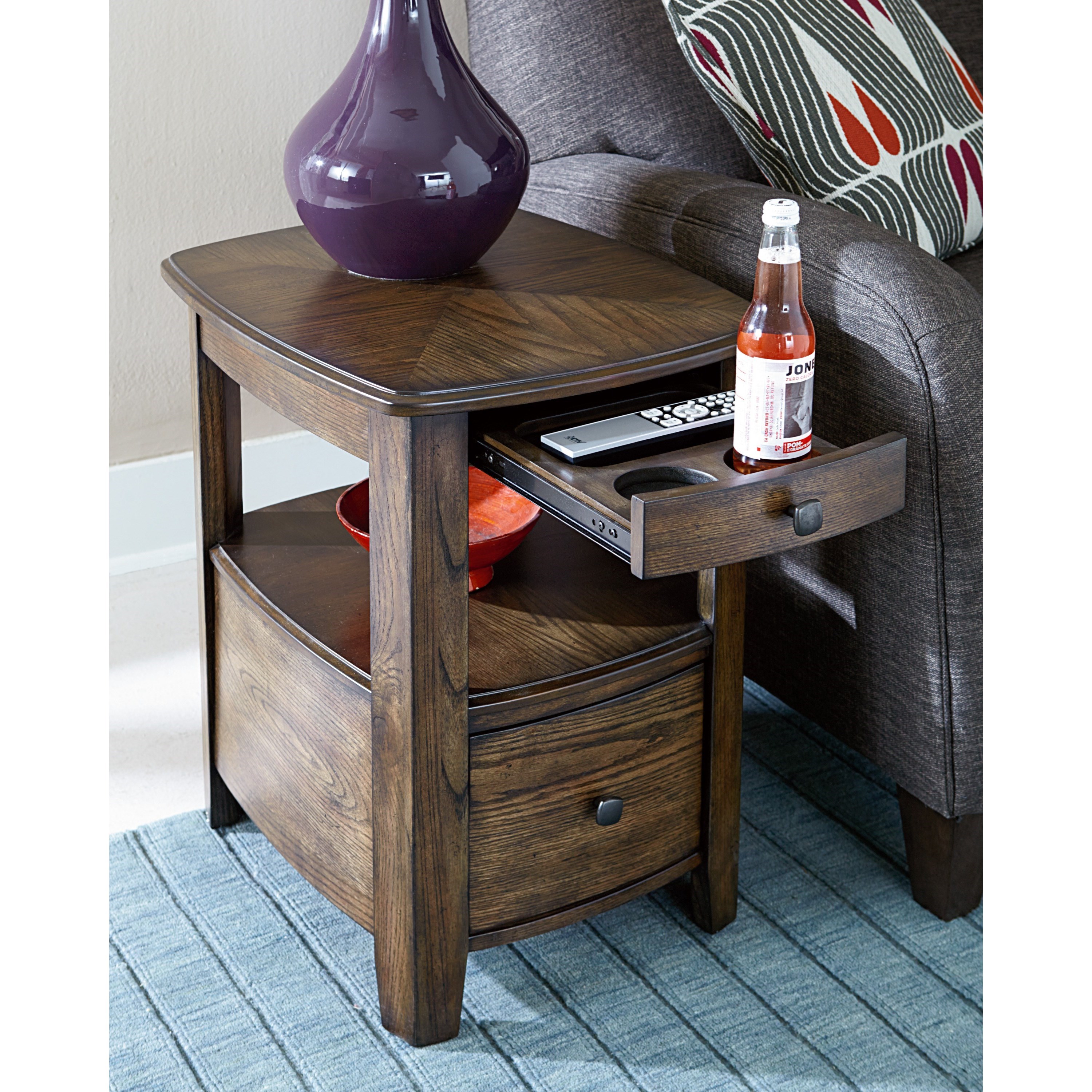 Chairside table with outlet pull out tray